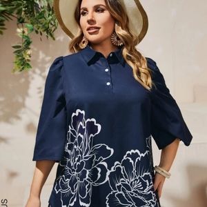 Floral Print High-low Hem Half Button Placket Top